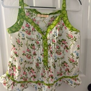 Floral Green Trim Women's Tank Top